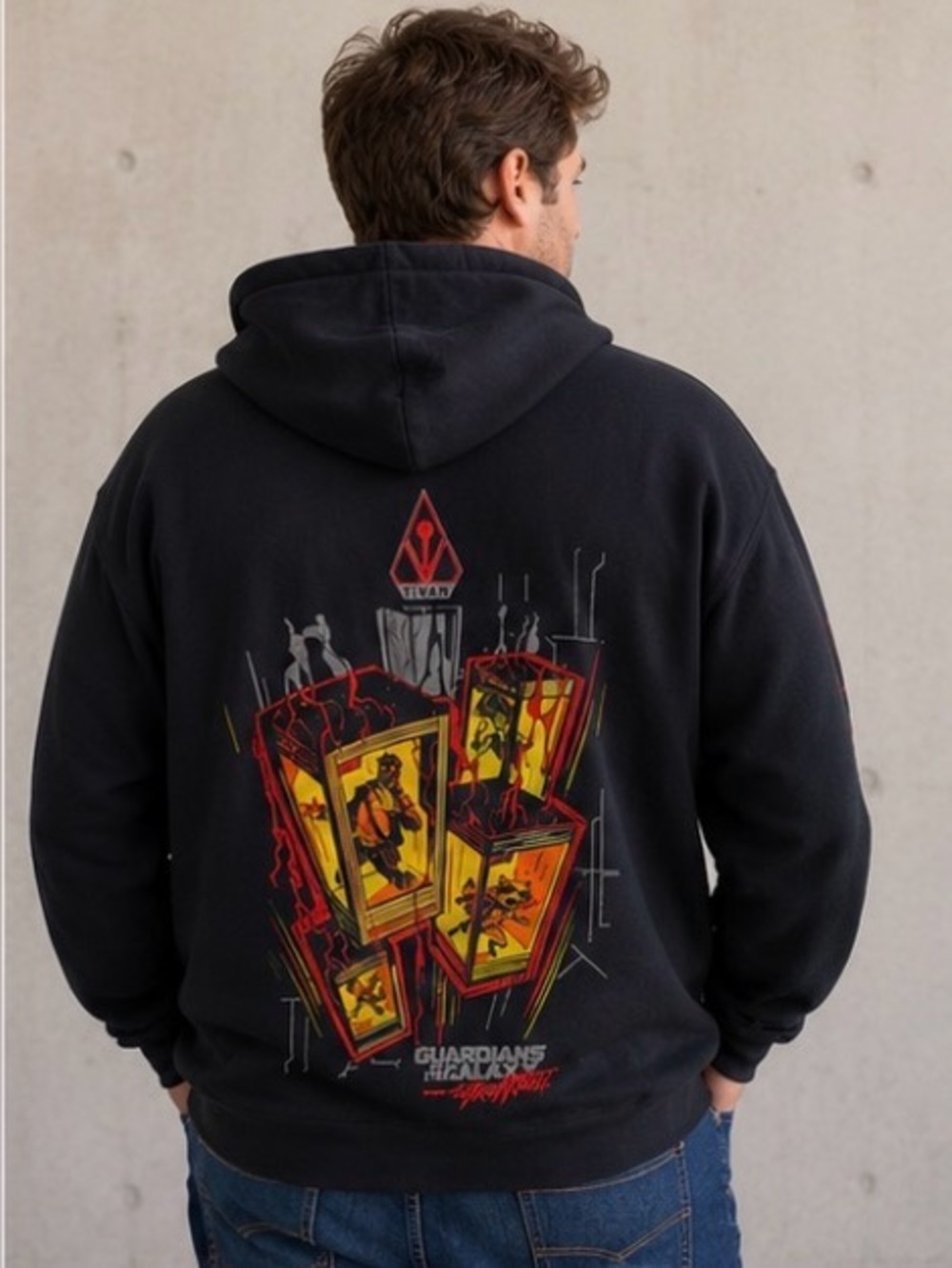 Disney Marvel Guardians of Galaxy Black Graphic Zip-Up Hoodie Breakout  Sz 2XL